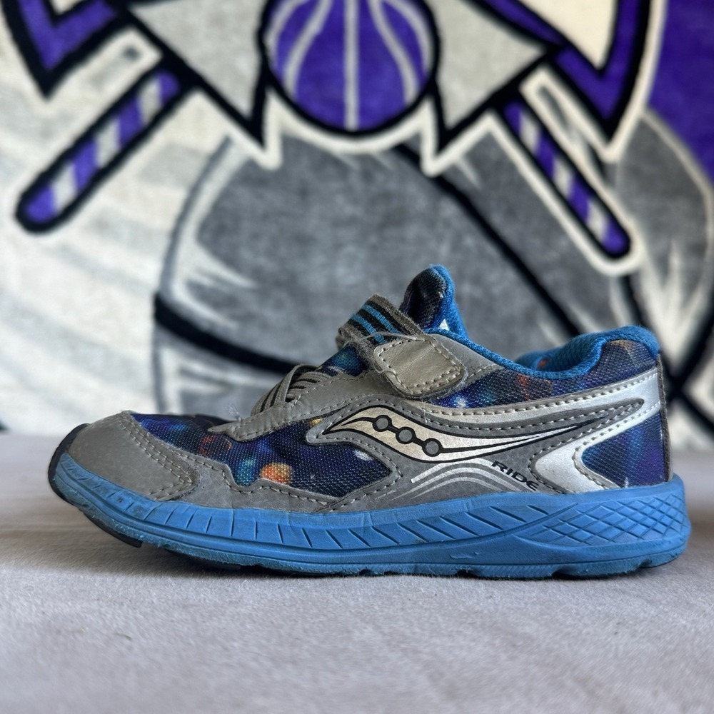 Size 11c - Saucony Junior Boy's Ride 10 Shoe Gray/blue/space